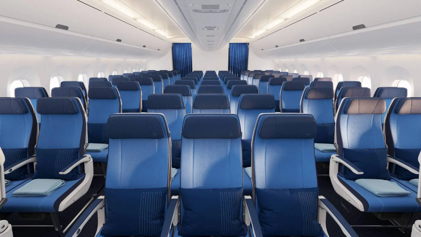 Edelweiss cabin interior showing a detail of the seat fabric and design