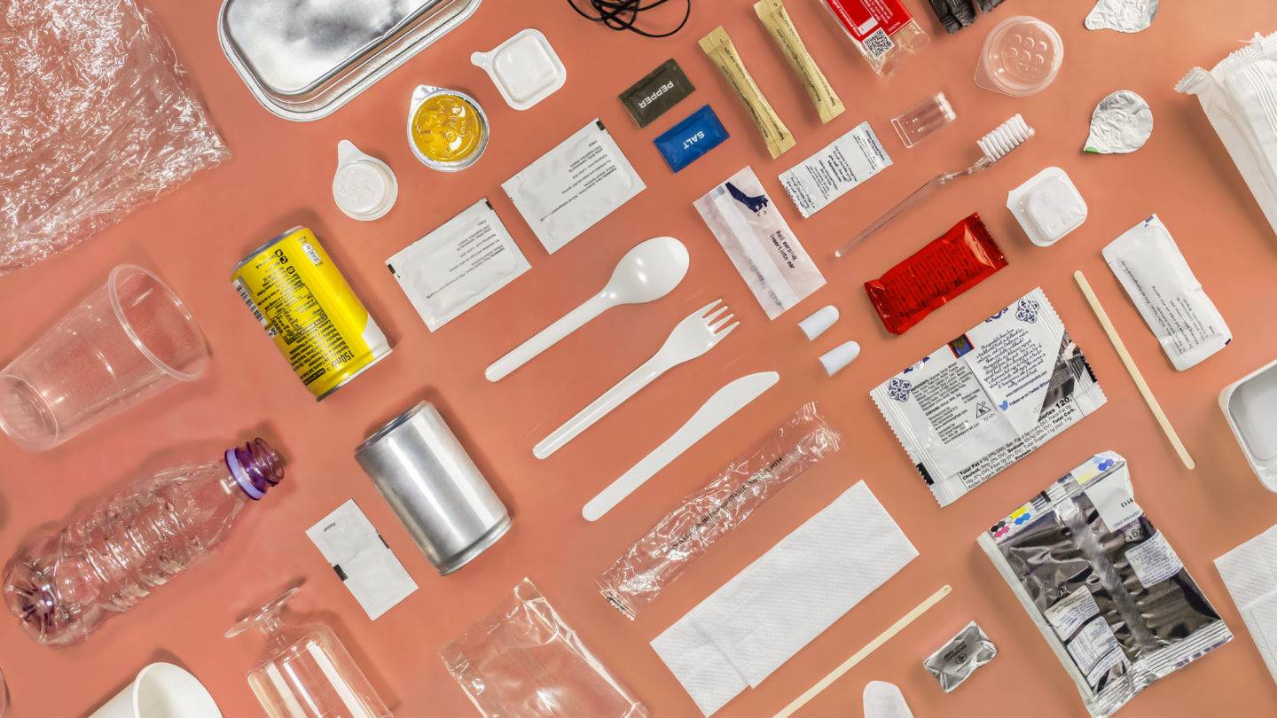Plastic waste items neatly laid out