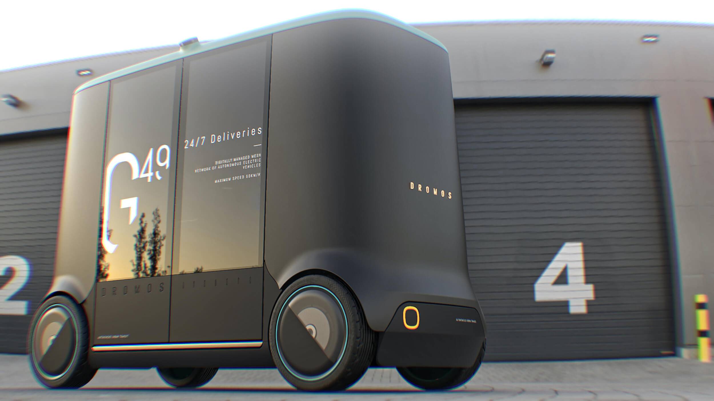 View of the Dromos autonomous vehicle adapted for freight use