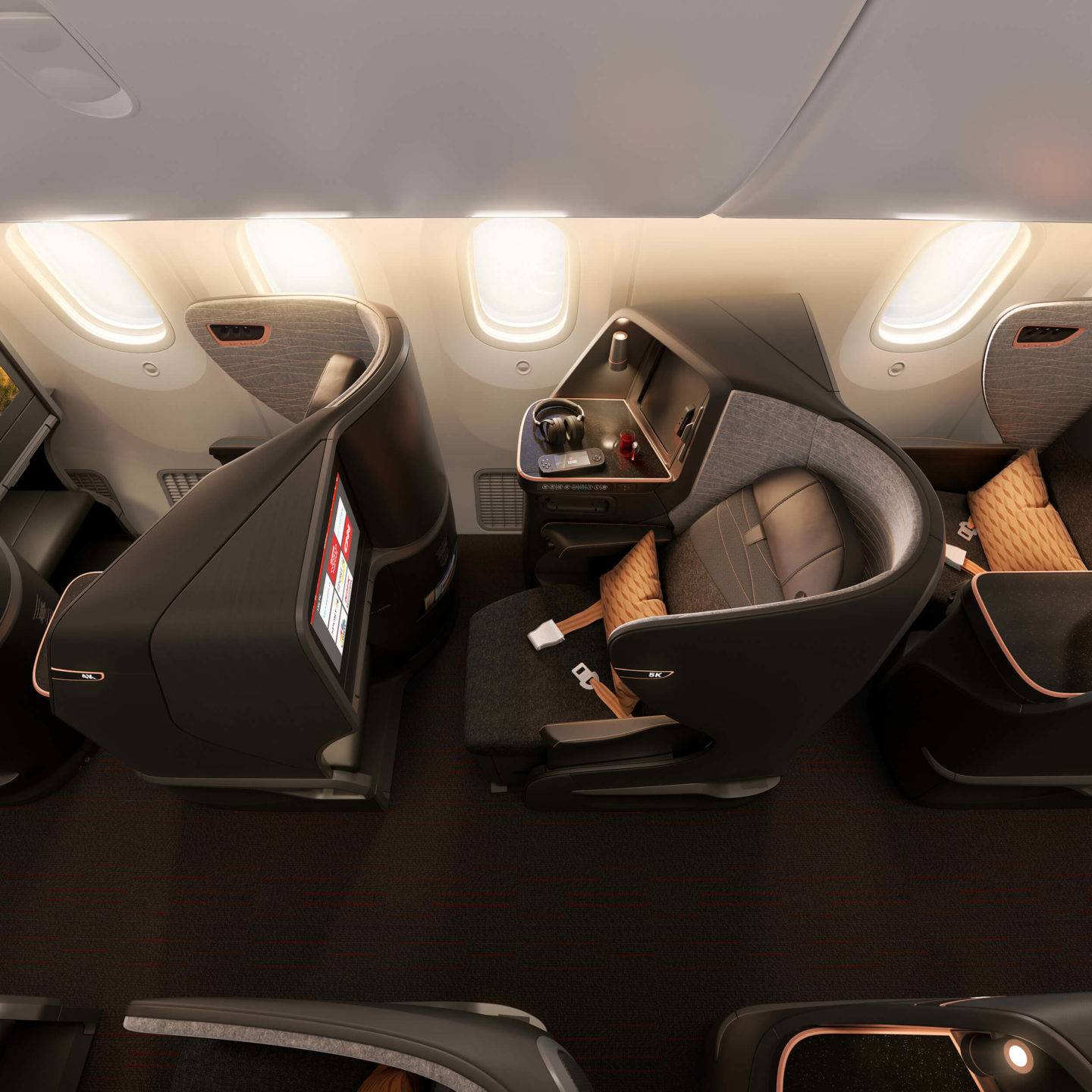 Overhead view of a business class seat