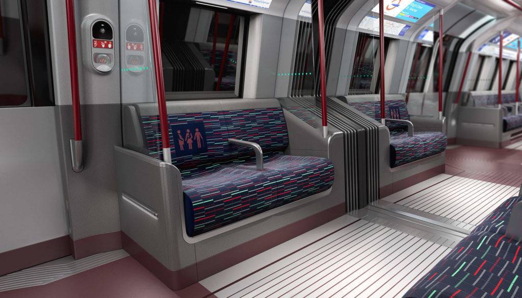 The interiors of a London Underground train carriage