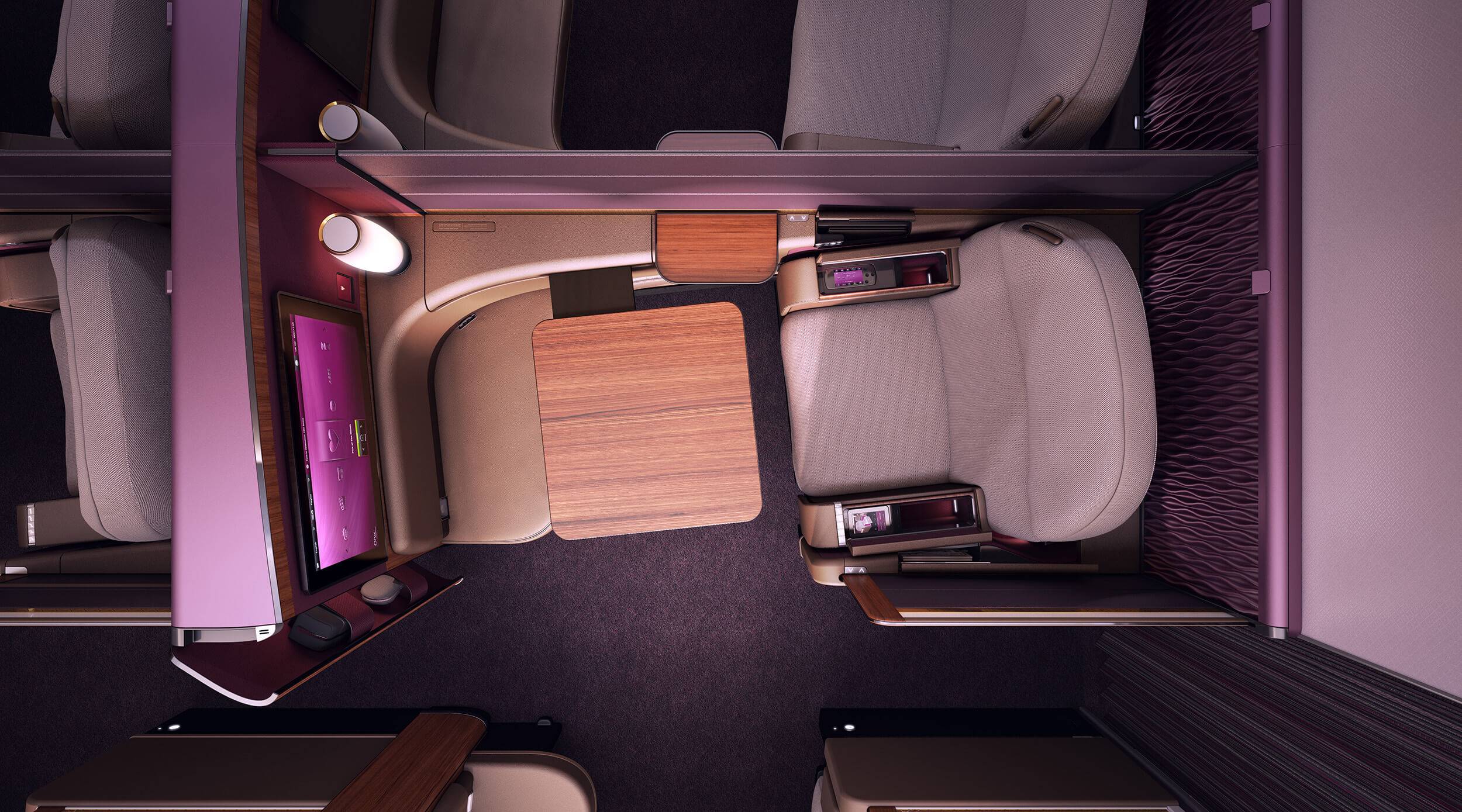 Overhead view of the Qatar Airways A380 First Class suite