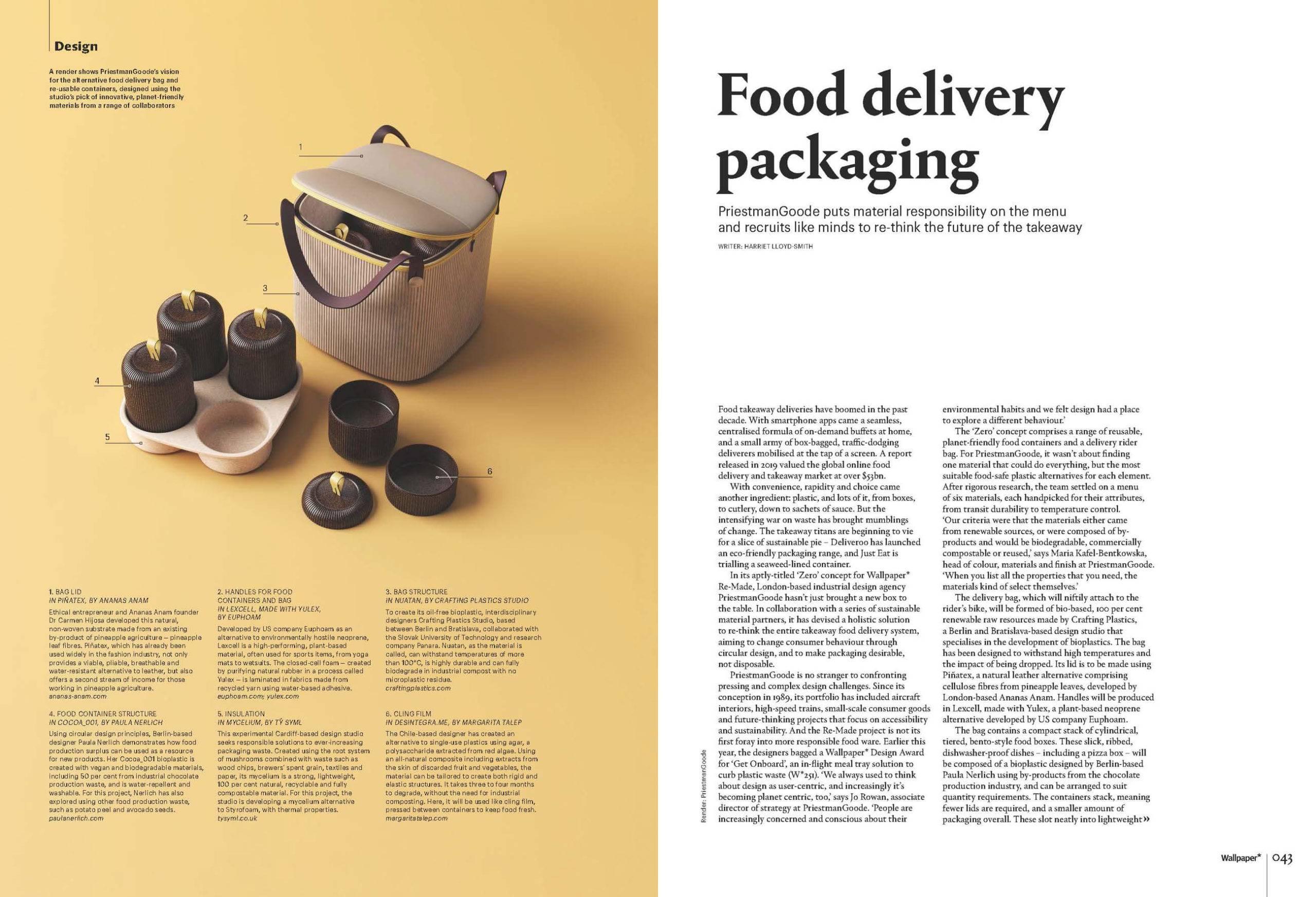 A magazine article on Food delivery packaging showcasing the Zero takeaway project