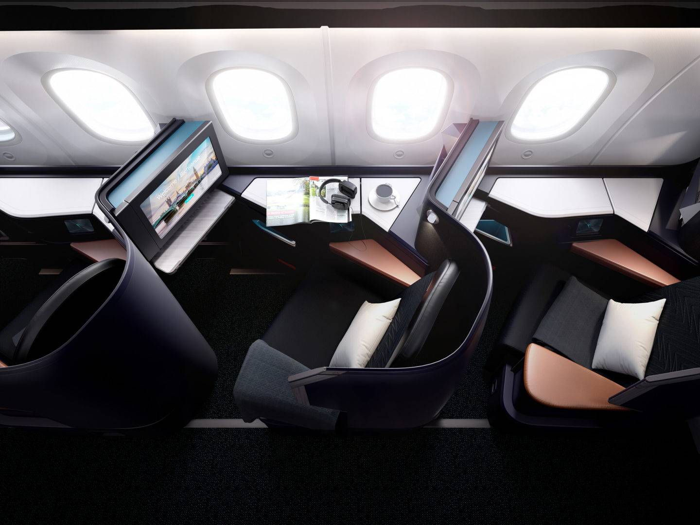 Overhead view of the new Business Class seat onboard WestJet's B787 aircraft