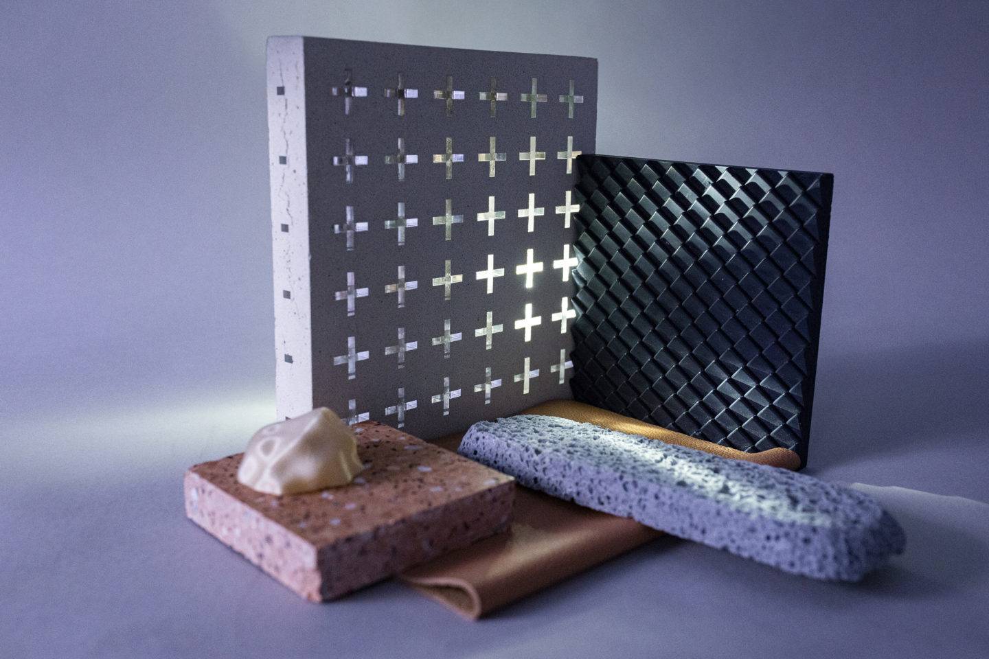 Material samples in a selection of shades, textures and finishes