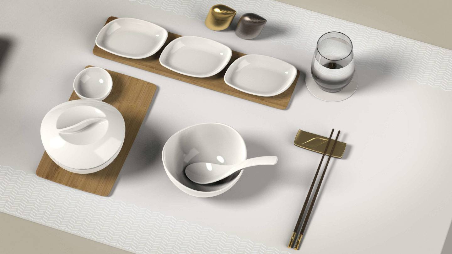 A selection of dinnerware custom designed for HNA