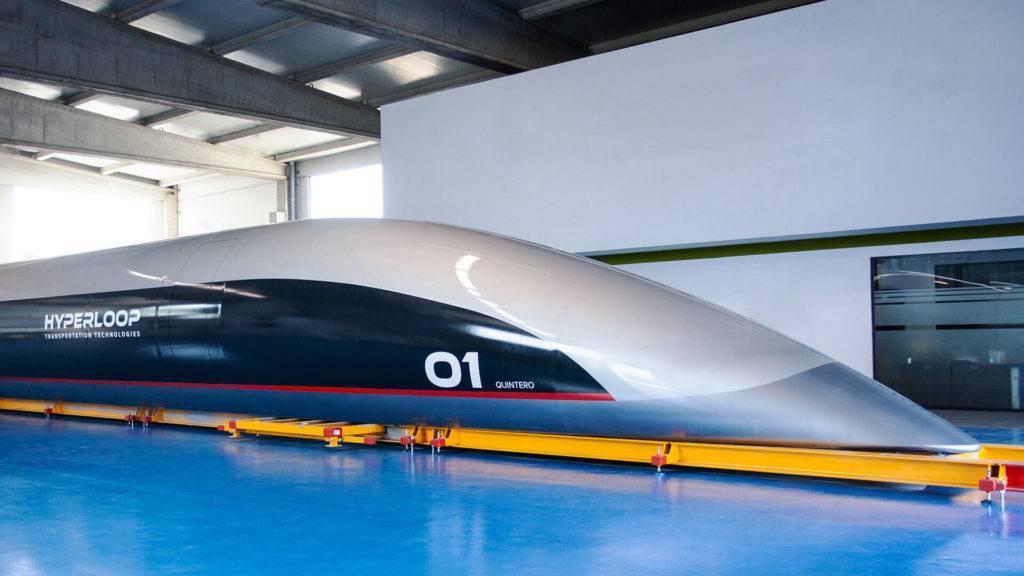Full scale prototype of the Hyperloop Transportation Technologies passenger capsule