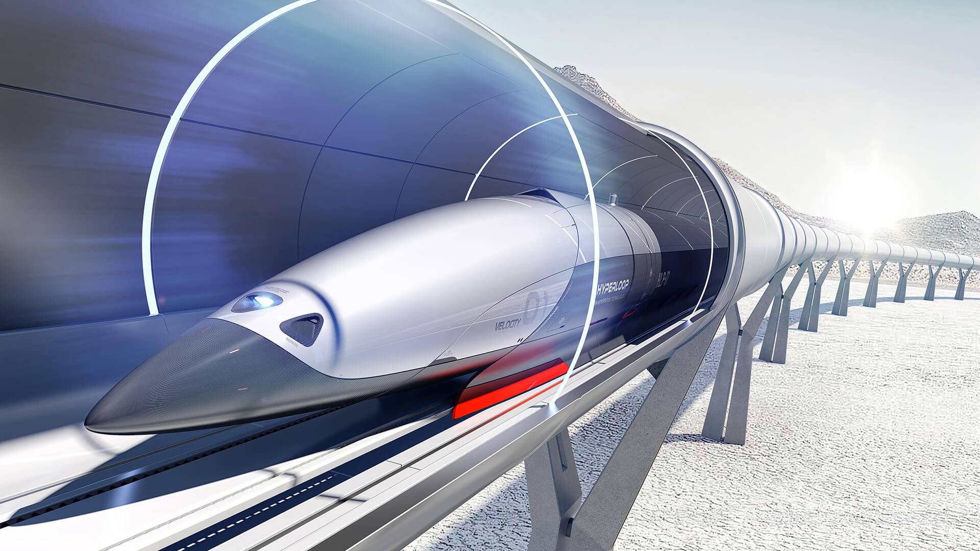 Artist's render of a Hyperloop capsule in its infrastructure