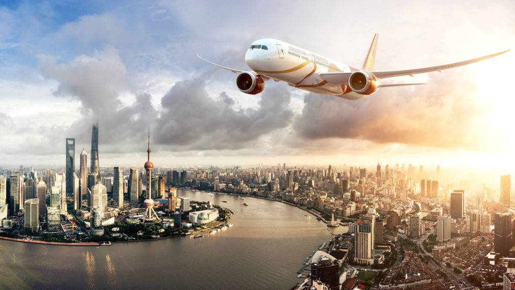 Aircraft flying over Shanghai