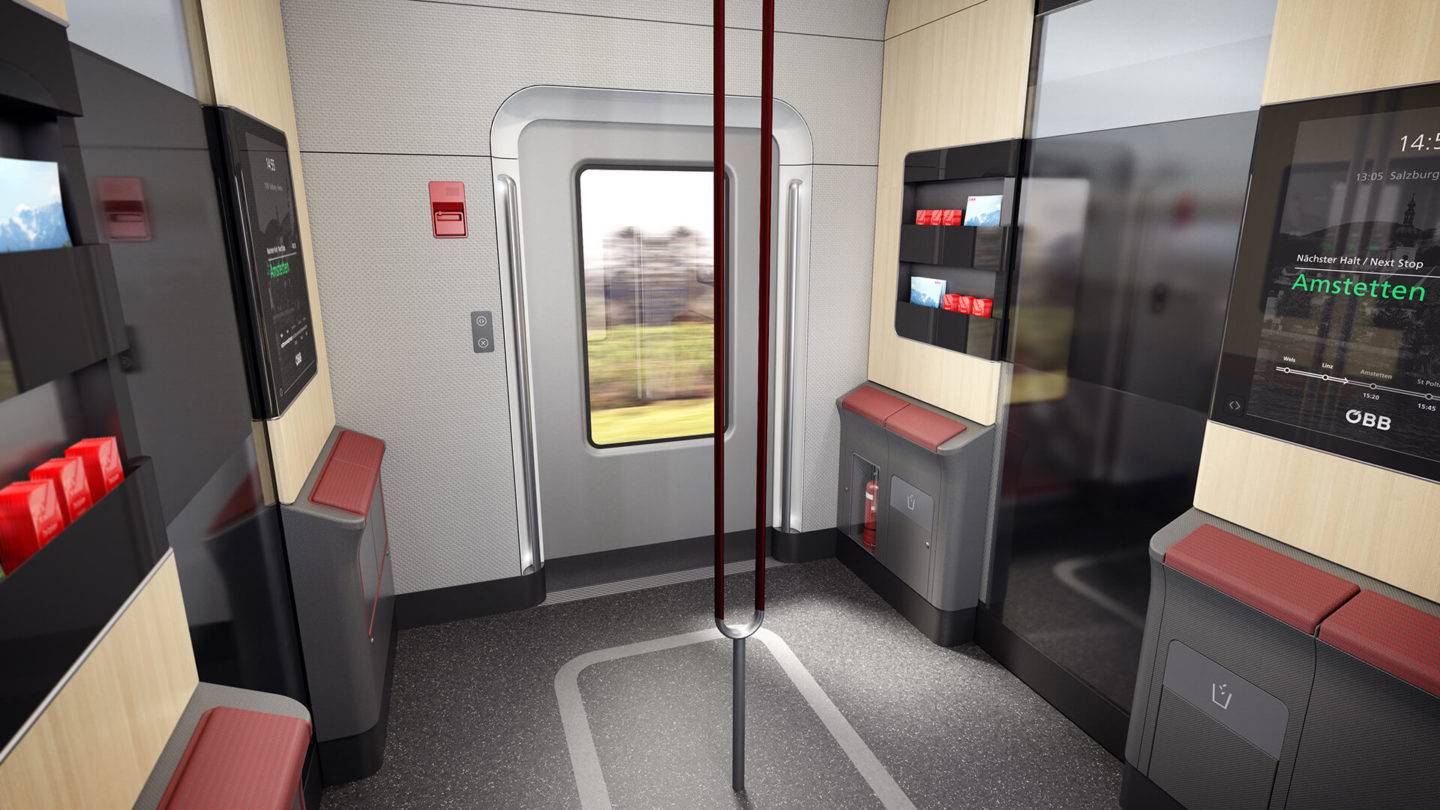 Vestibule area on the new Intercity train for OBB Austrian Federal Railways