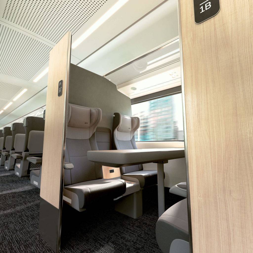 A view of VIA rail's Business Class seating pod with surrounding partition