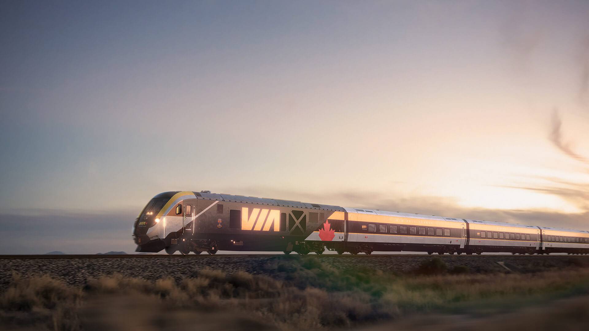 The new fleet VIA train shown in a vast empty landscape