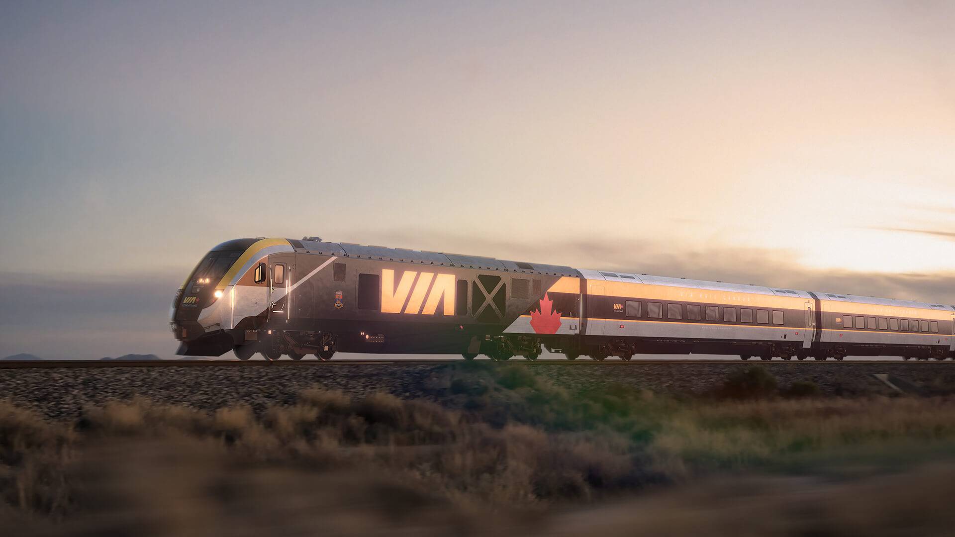 The new fleet VIA train shown in a vast empty landscape