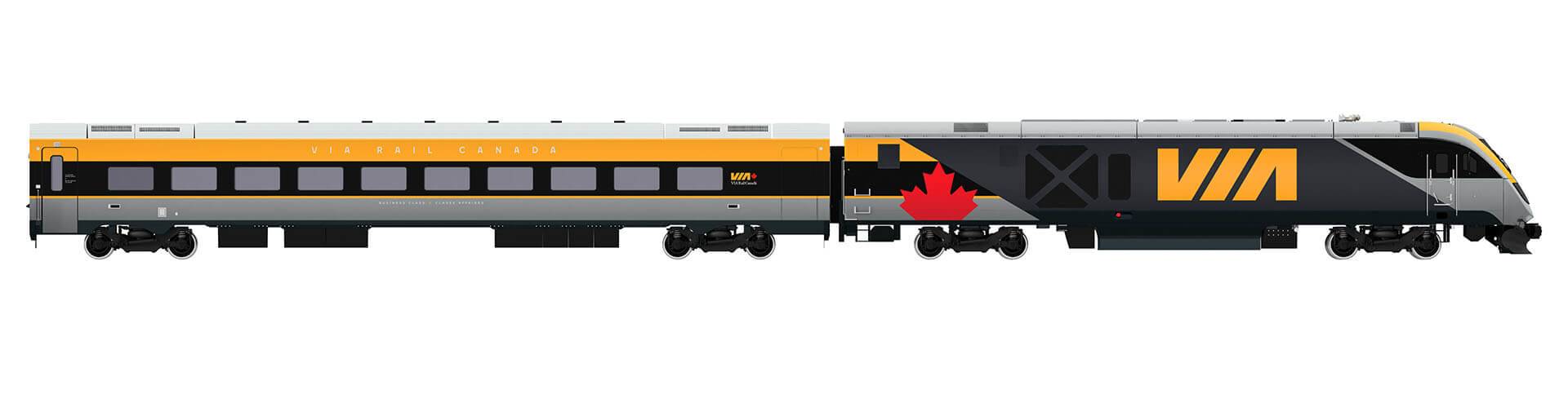 VIA Rail's bold train livery design in their brand colours