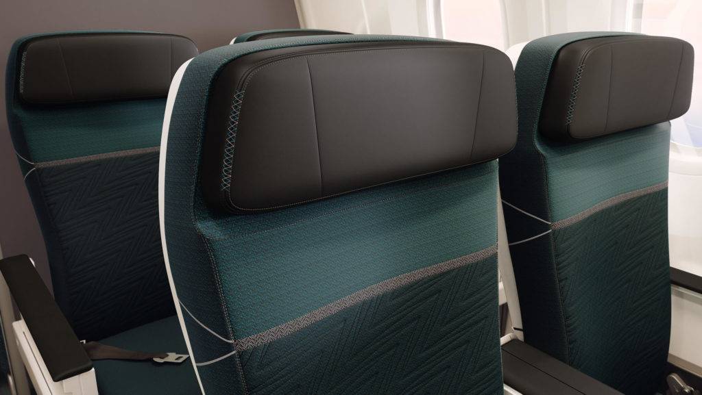 Stitch details and patterns on seat fabrics reflect the WestJet brand