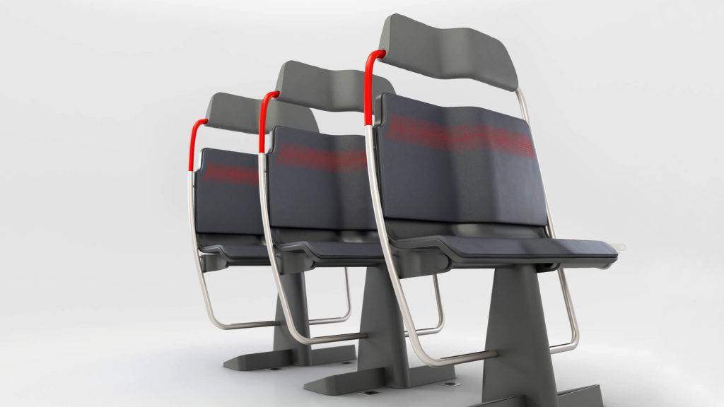 Artist's render of the staggered Horizon train seat, showing shadows of people seated