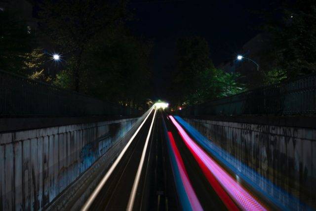 Rail track at night