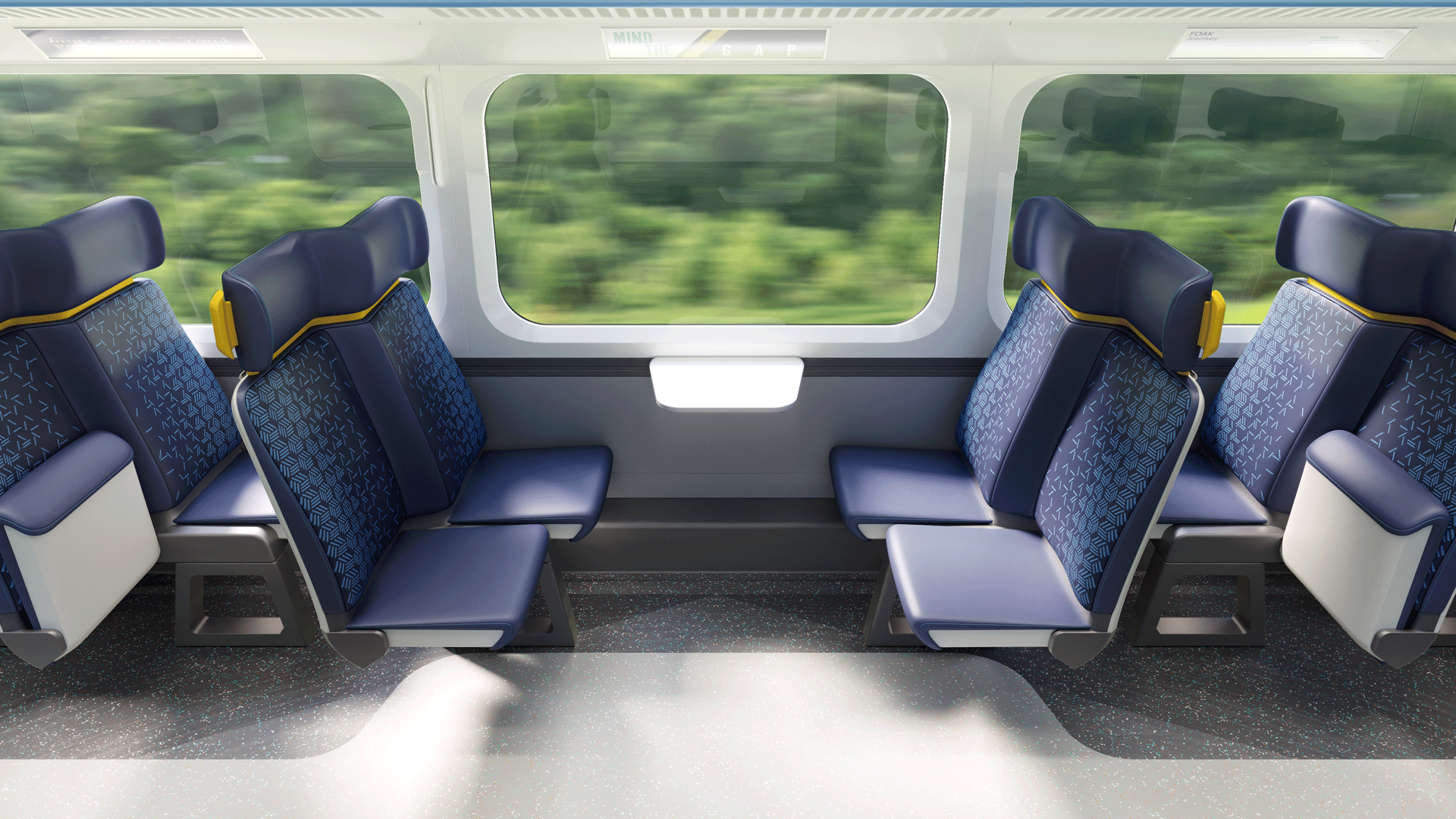 First Of A Kind rail seating showing adaptation for high and low density occupancy