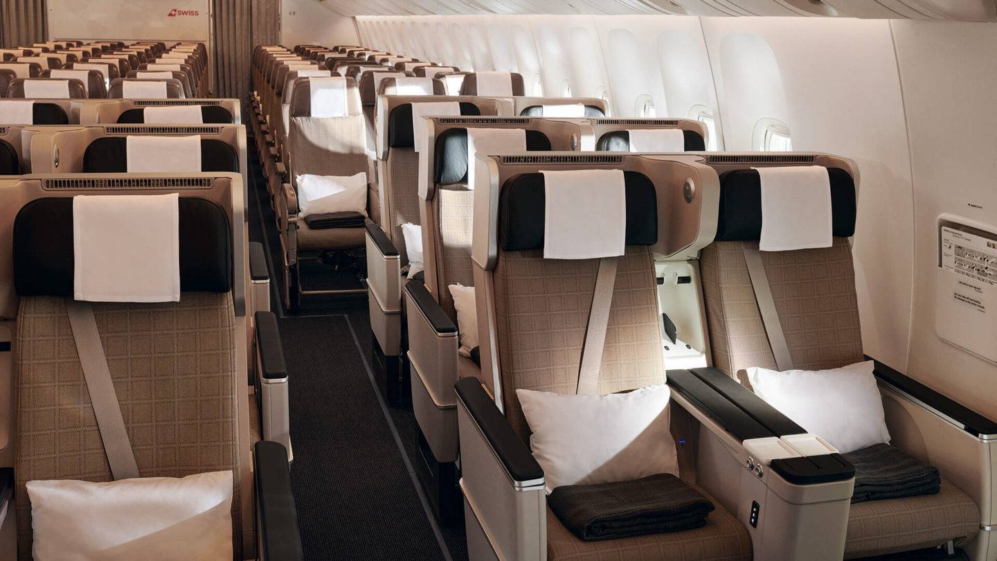 Aisle view of SWISS Premium Economy seats