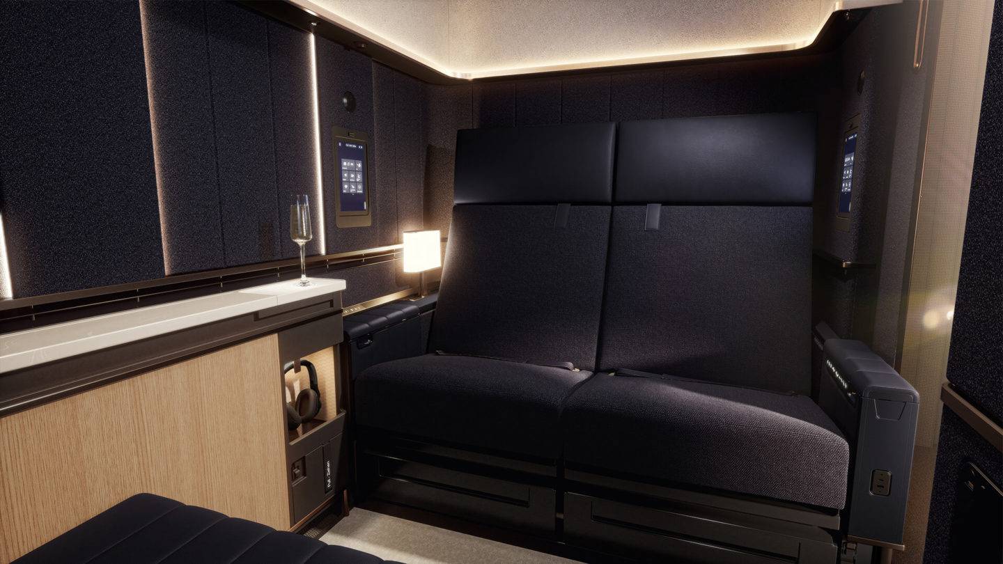View of the First Class seat on the Lufthansa A350