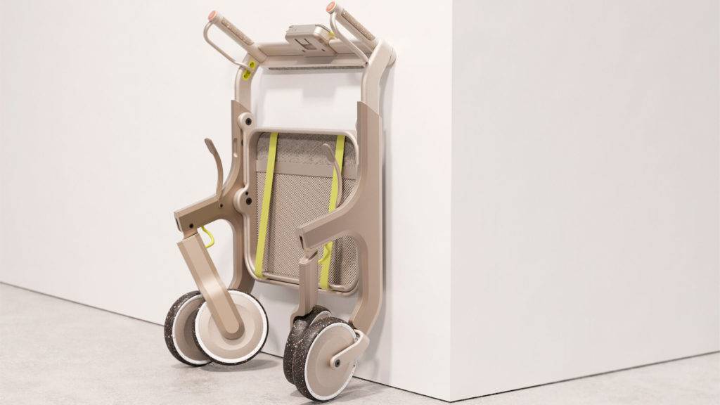 The WALKABLE in it's folded state leaning against a wall