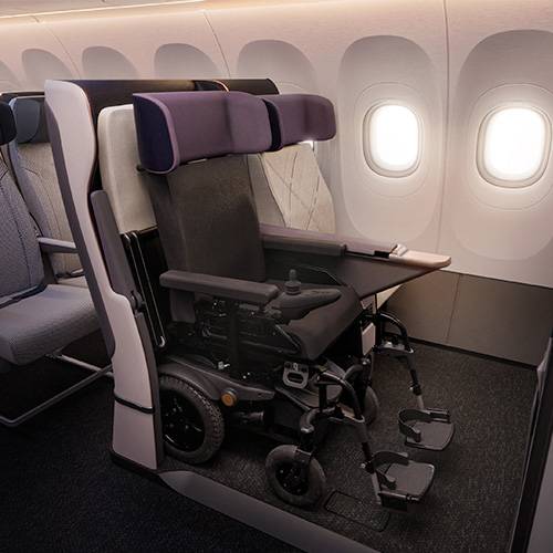 PG Designed Air 4 a system to help those with reduced mobility travel effortlessly picture shows wheelchair in place