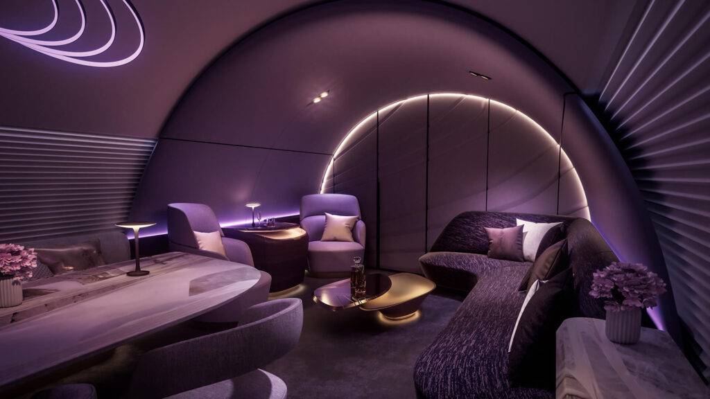 Lounge area onboard private aircraft
