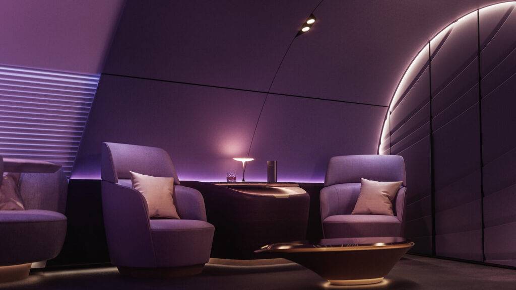 Lounge area onboard private aircraft