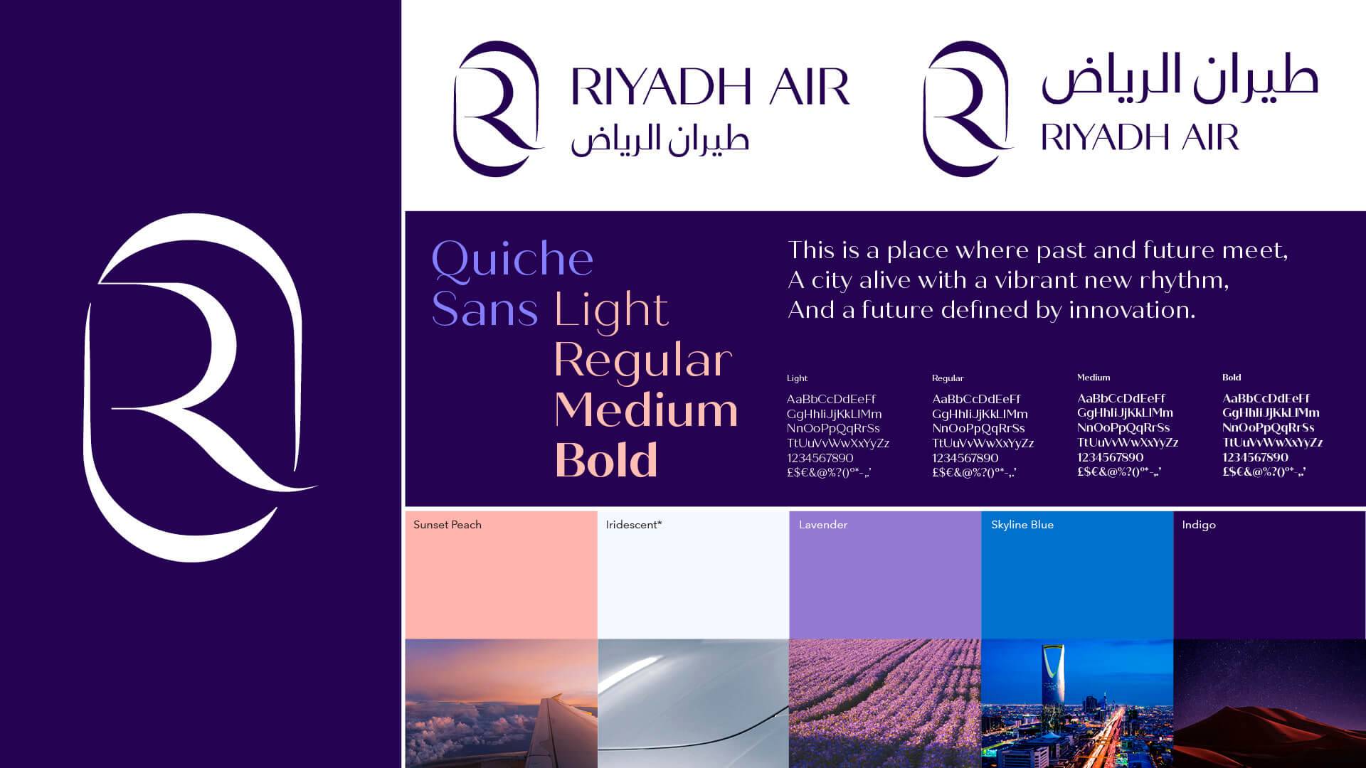brand pillars, logo, font selection and colour choice for Riyadh Air