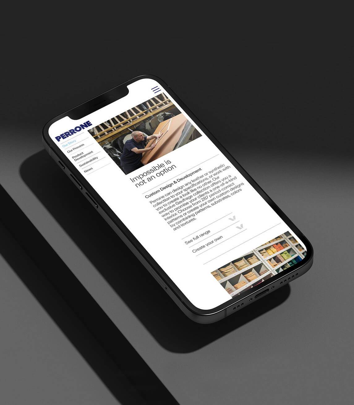 Perrone website design on mobile device